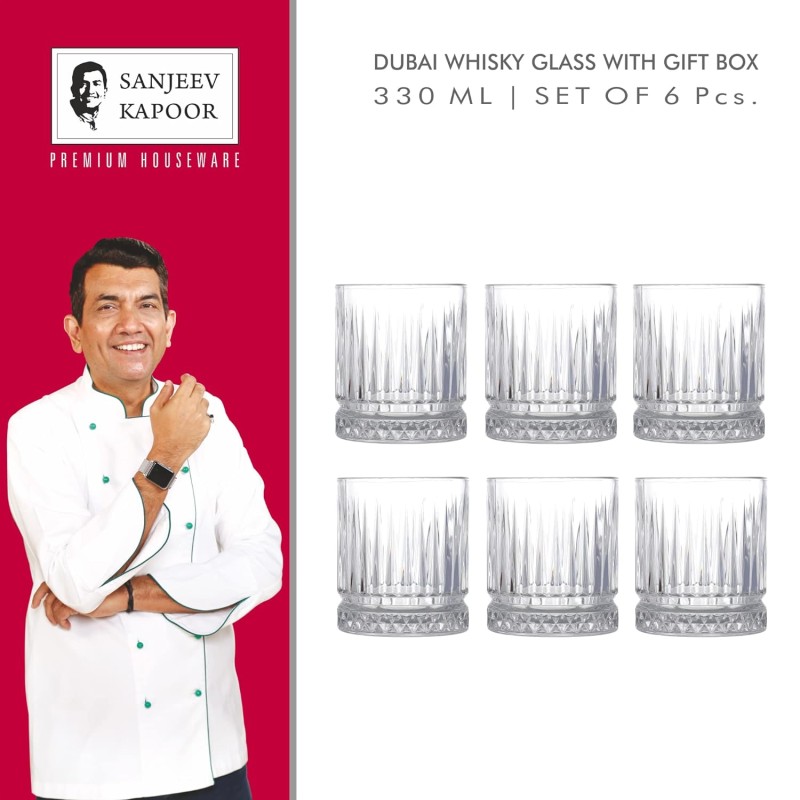 Sanjeev Kapoor Dubai Whisky Glass Set of 6 Pcs - 330ml