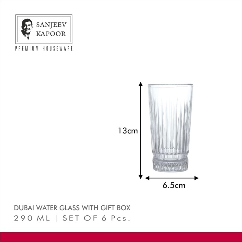 Sanjeev Kapoor Dubai Water Glass Set of 6 Pcs - 290ml