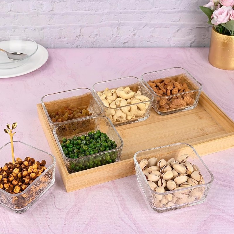 Sanjeev Kapoor Marino Bowl and Tray Set of 7pcs 270ml - Hammered