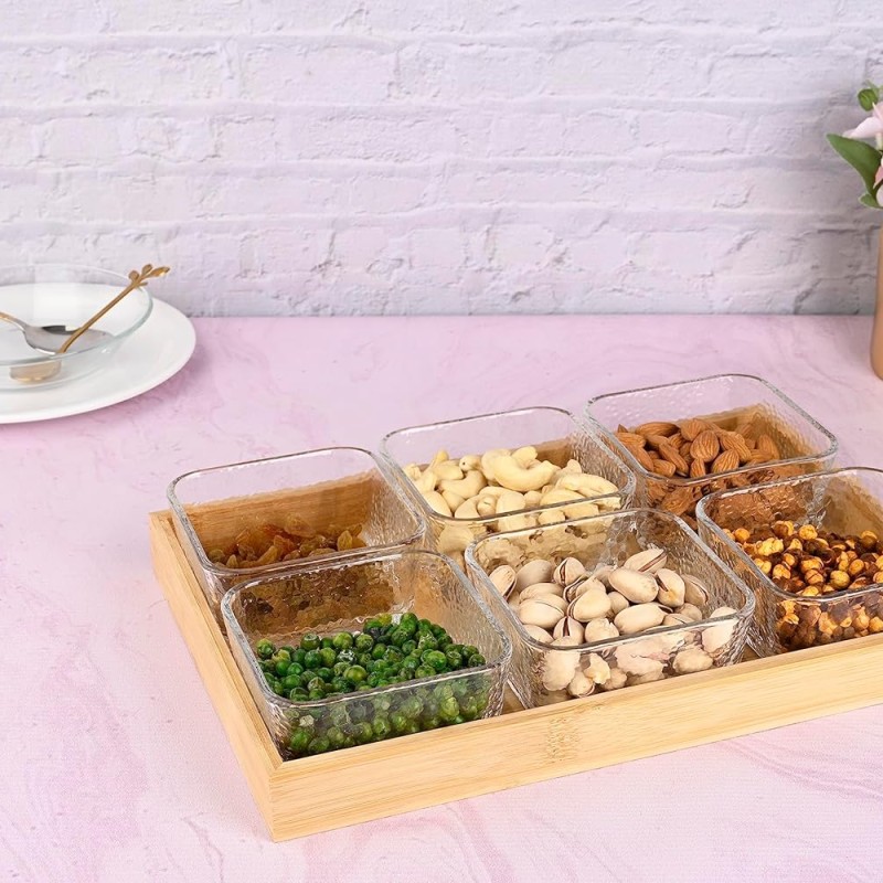 Sanjeev Kapoor Marino Bowl and Tray Set of 7pcs 270ml - Hammered