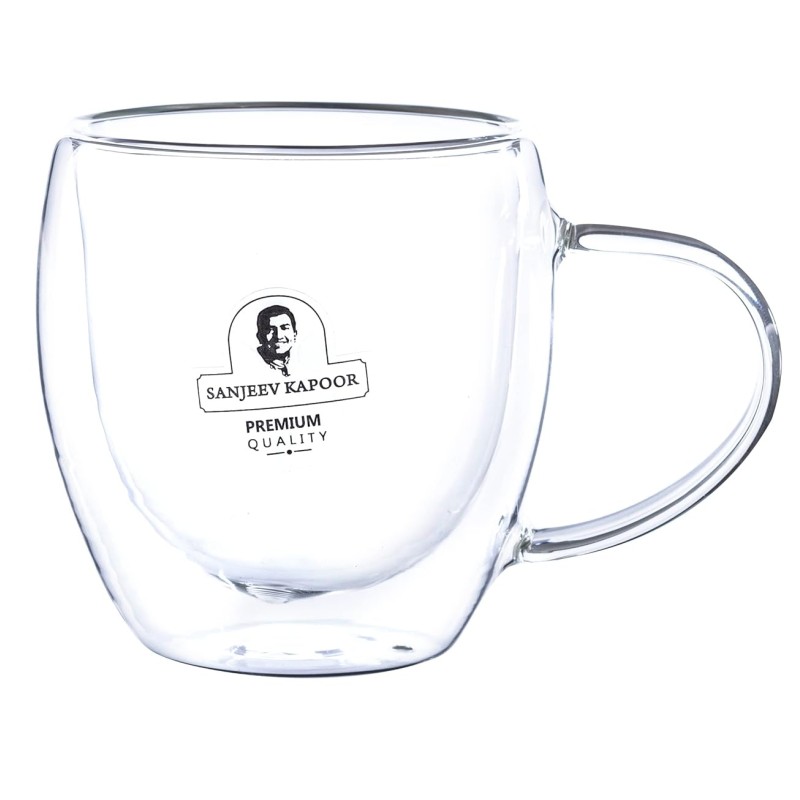 Sanjeev Kapoor Queenstown Double Wall Cup Set of 2 pcs 250 ml ,Transparent with Gift Box