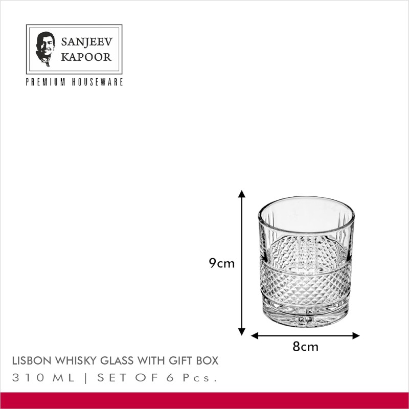 Sanjeev Kapoor Lisbon Whisky Glass Set of 6 Pc 310 ml