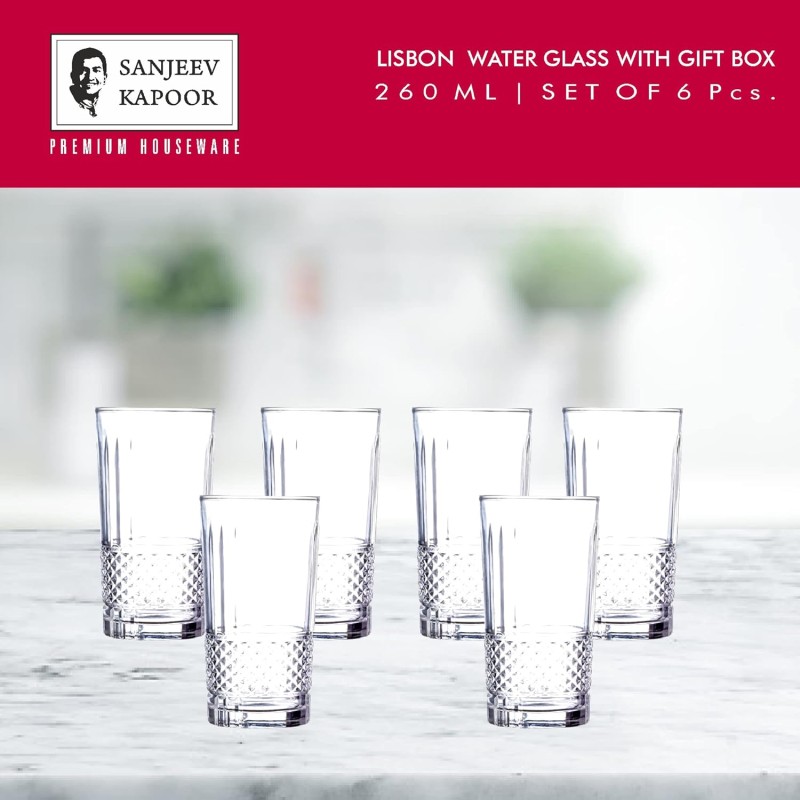 Sanjeev Kapoor Lisbon Water Glass Set of 6 Pc 260 ml