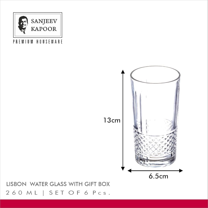 Sanjeev Kapoor Lisbon Water Glass Set of 6 Pc 260 ml