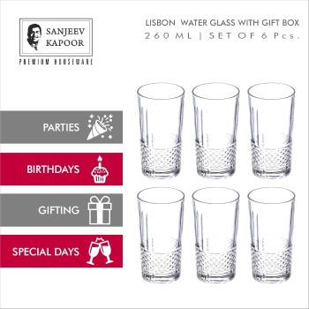 Sanjeev Kapoor Lisbon Water Glass Set of 6 Pc 260 ml