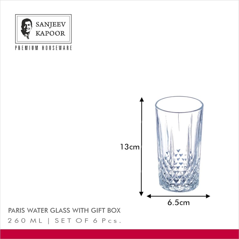 Sanjeev Kapoor Paris Water Glass 260 ml Set of 6 pcs