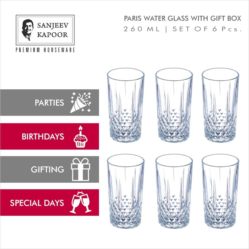 Sanjeev Kapoor Paris Water Glass 260 ml Set of 6 pcs