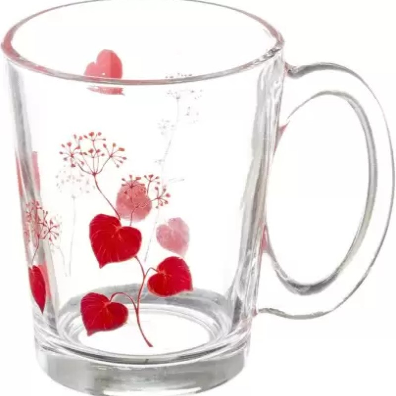 SOOGO (Pack of 6) Primrose Printed Glass Mug Set of 6 Pcs 290ML - WITH GIFT BOX Glass Set Hot Beverage Glass  (290 ml, Glass, White)