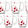 SOOGO (Pack of 6) Primrose Printed Glass Mug Set of 6 Pcs 290ML - WITH GIFT BOX Glass Set Hot Beverage Glass  (290 ml, Glass, White)