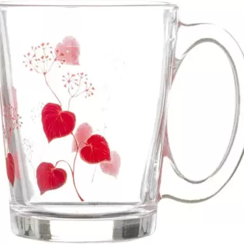 SOOGO (Pack of 6) Primrose Printed Glass Mug Set of 6 Pcs 290ML - WITH GIFT BOX Glass Set Hot Beverage Glass  (290 ml, Glass, White)