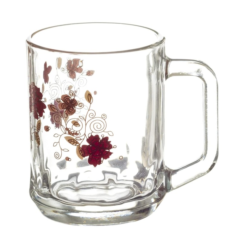 SOOGO Printed Mug,Set of 6 pcs,290 ml Capacity,Transparent,for Juice,Home,Party,Hotel and restuarants, Lavender Design