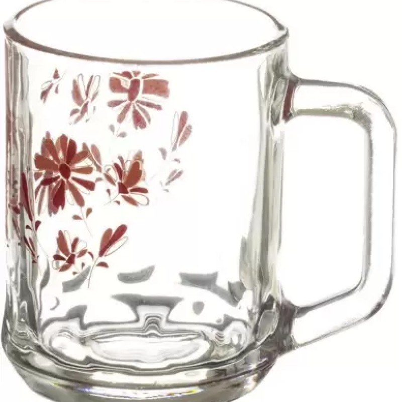 SOOGO (Pack of 6) Glory Printed Glass Mug Set of 6 Pcs 260ML - WITH GIFT BOX Glass Set Hot Beverage Glass  (260 ml, Glass, White)