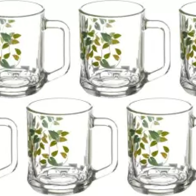 SOOGO (Pack of 6) Lupine Printed Glass Mug Set of 6 Pcs 260ML - WITH GIFT BOX Glass Set Hot Beverage Glass  (260 ml, Glass, White)