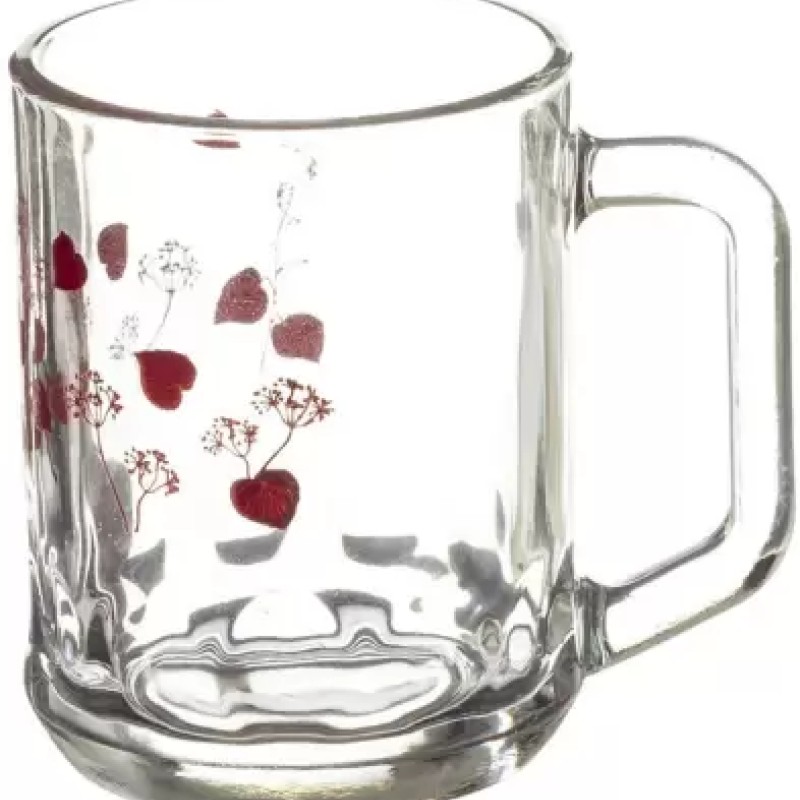 SOOGO (Pack of 6) Castor Printed Glass Mug Set of 6 Pcs 260ML - WITH GIFT BOX Glass Set Hot Beverage Glass  (260 ml, Glass, White)