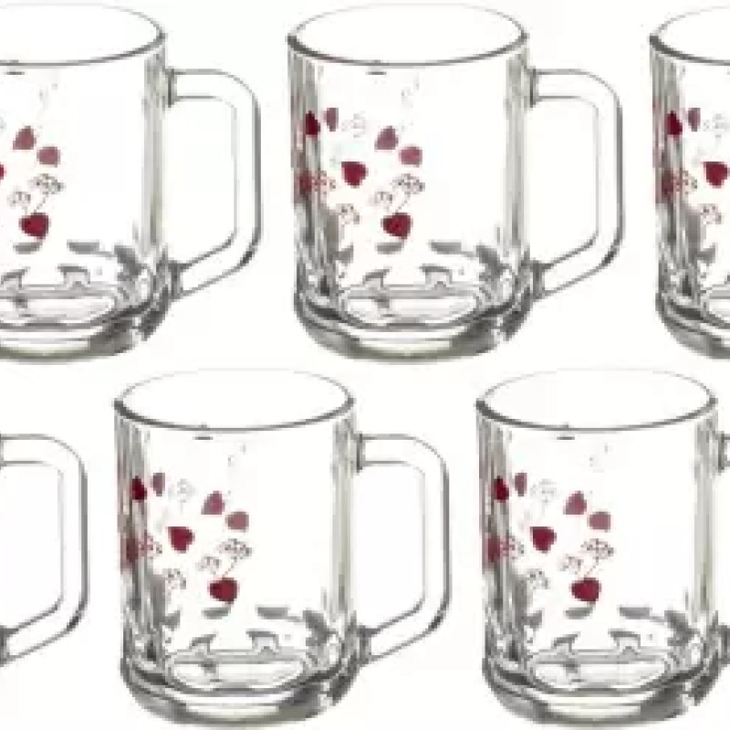 SOOGO (Pack of 6) Castor Printed Glass Mug Set of 6 Pcs 260ML - WITH GIFT BOX Glass Set Hot Beverage Glass  (260 ml, Glass, White)