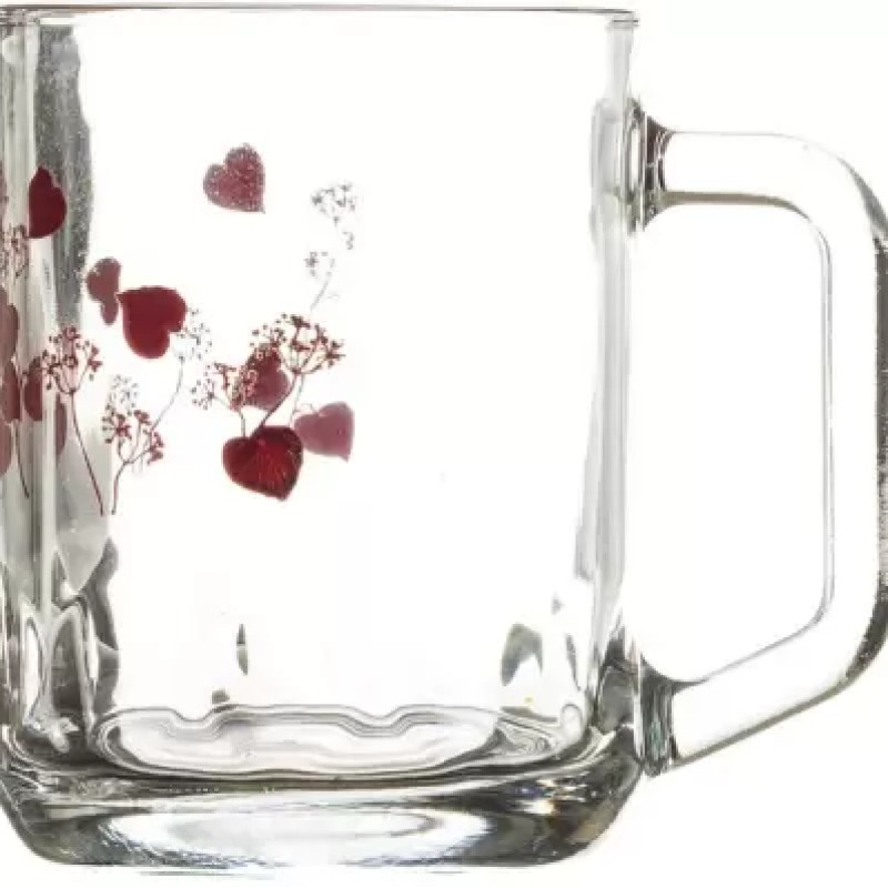 SOOGO (Pack of 6) Castor Printed Glass Mug Set of 6 Pcs 260ML - WITH GIFT BOX Glass Set Hot Beverage Glass  (260 ml, Glass, White)