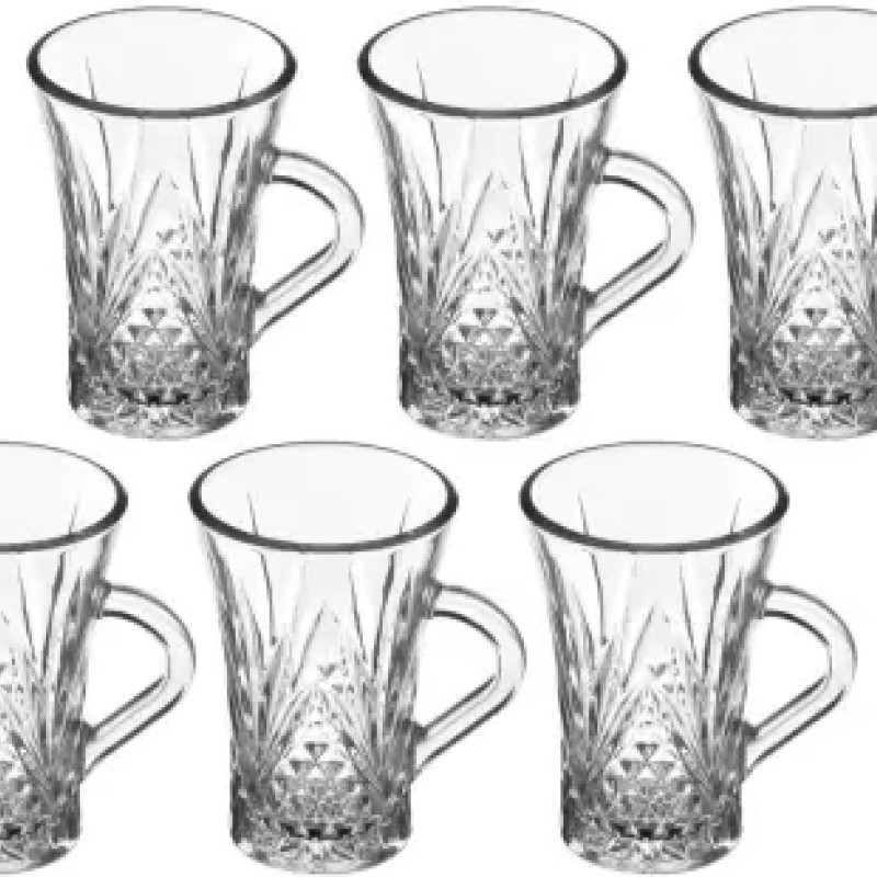 SOOGO (Pack of 6) Cane Juice Mug Set of 6 Pcs 160ML - WITH GIFT BOX Glass Set Hot Beverage Glass  (160 ml, Glass, White)