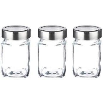 Soogo Square Jars - High Quality Glass, Plain, 310 ml (Set of 3)
