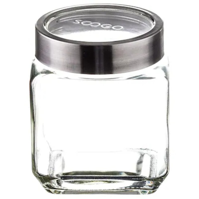 Soogo Cube Transparent Square Glass Jar with Steel Lid (Set of 5)