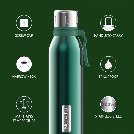 Nouvetta Spice Double Wall Stainless Steel Flask Bottle, 750 ml-Green