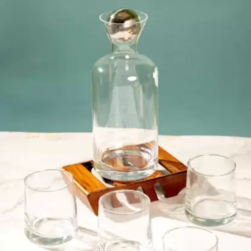yamasin 5Pc Decanter Set 1200Ml + 270Ml - Clear Glass Whisky Decanter 