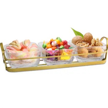 Yamasin-Soho Glass Bowl Snack Set 3X270Ml Set Of 3Pcs - With Metal Stand