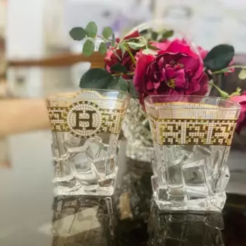 yamasin (Pack of 6) Glasses with Gold Decal Glass Set Whisky Glass  (350 ml, Glass, Clear)