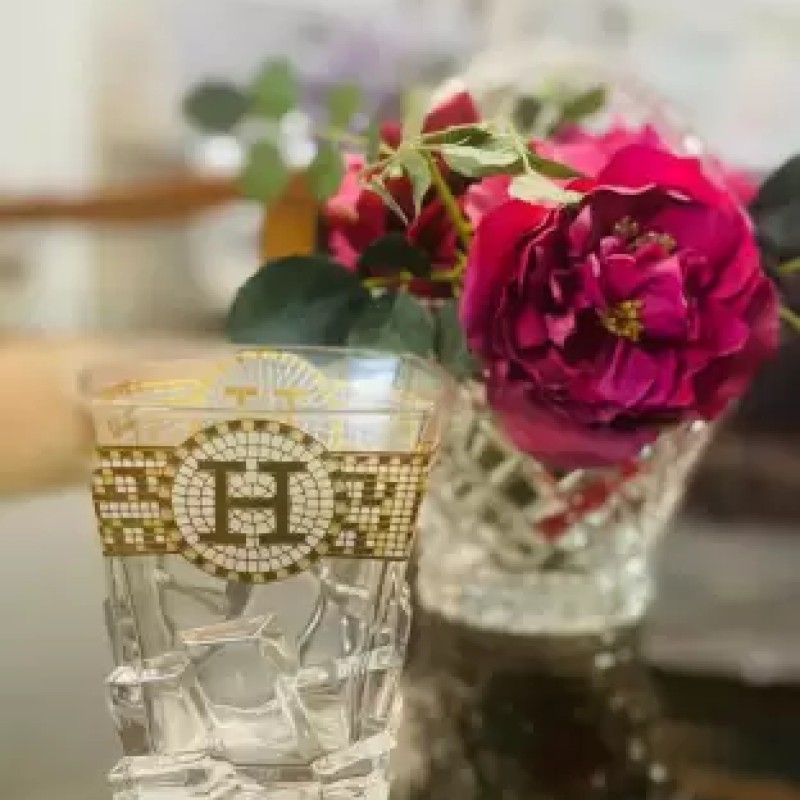 yamasin (Pack of 6) Glasses with Gold Decal Glass Set Whisky Glass  (350 ml, Glass, Clear)