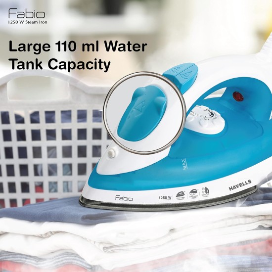 HAVELLS Fabio 1250 W Steam Iron with Teflon Coated Sole Plate, Vertical & Horizontal Ironing.(Blue)