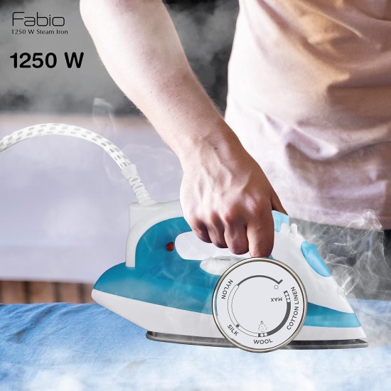 HAVELLS Fabio 1250 W Steam Iron with Teflon Coated Sole Plate, Vertical & Horizontal Ironing.(Blue)